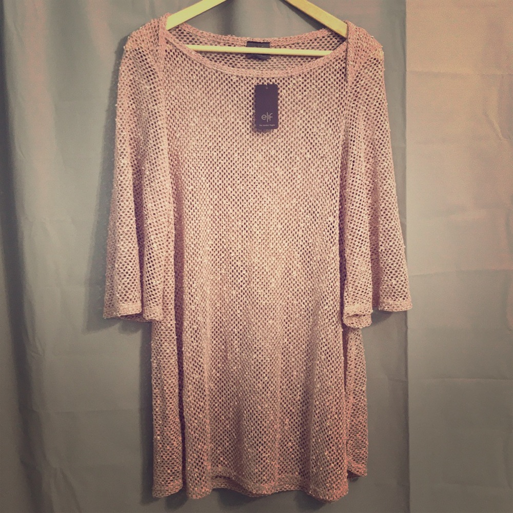 1/2 Sleeve Oversized Mesh Knit Tunic Top Beachwear Cover Up